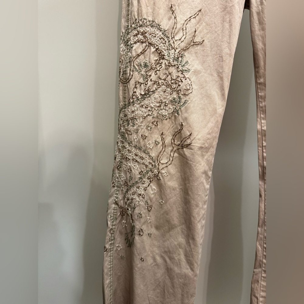 Lucky Brand Tan Embroidered Flare Pants - Picture 3 of 6
